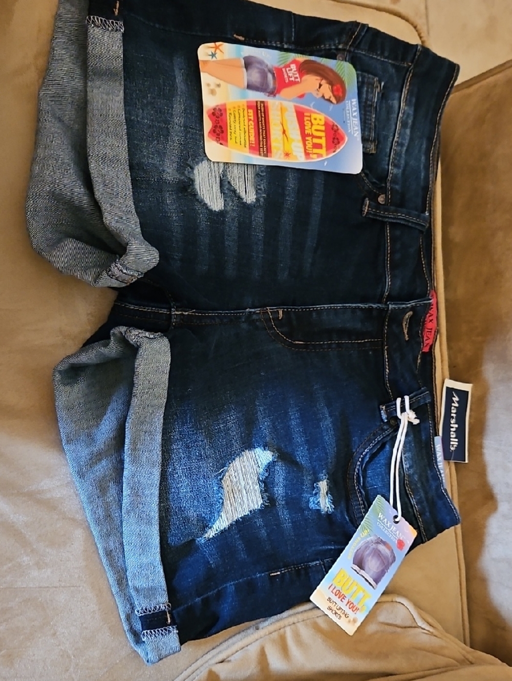 Wax Jean Dark Blue Denim Shorts.
